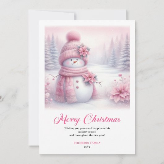 Luxury Pink Snowman Kids Editable Christmas Cards Feestdagenkaart (Voorkant)