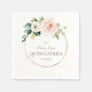 Luxury Pink White Flowers Gold Quinceañera Servet