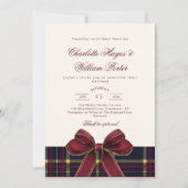 Luxury plaid Burgundy Bow Winter Weddding Kaart (Voorkant)