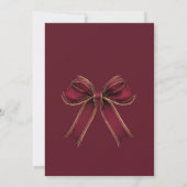 Luxury plaid Burgundy Bow Winter Weddding Kaart (Achterkant)