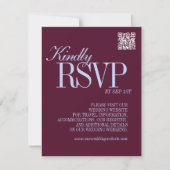 Luxury Plum and Periwinkle QR Code Formal Wedding RSVP Kaartje (Voorkant)