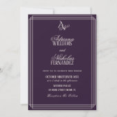 Luxury Plum Monogram Wedding Kaart (Voorkant)