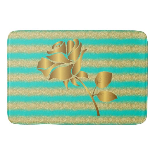 Luxury Popular Floral Turquoise Gold Glitter Badmat (Voorkant)