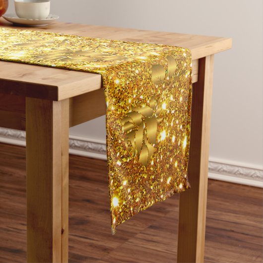 Luxury Popular Gift Floral Gold Glitter Medium Tafelloper (Voorbeeld)