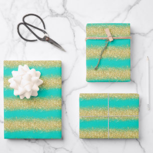 Luxury Popular Gift Turquoise Gold Glitter Inpakpapier Vel
