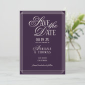 Luxury Purple Calligraphy Wedding Save The Date (Staand voorkant)
