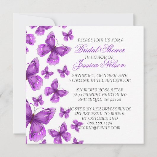 Luxury Purple Elegant Butterfly Douche Invitation (Devant)