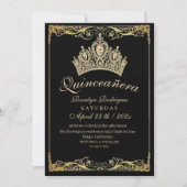 Luxury Quinceañera Gold Crown Beige Invitation (Devant)