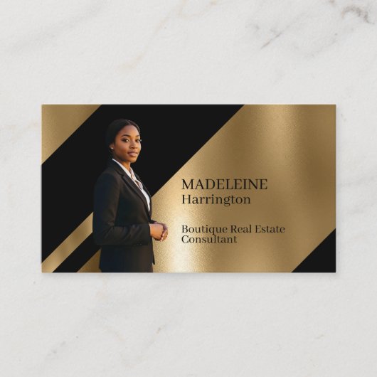 Luxury Real Estate Agent Black & Gold Black Luxe Visitekaartje (Voorkant)