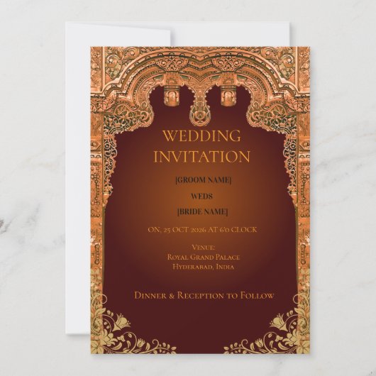 Luxury Red and Gold Wedding Invitation (Devant)