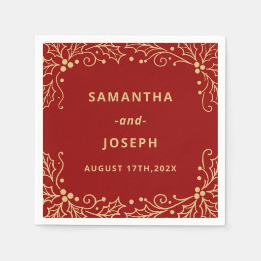 Luxury Red & Antique-Gold Wedding Servet (Voorkant)