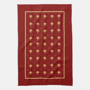 Luxury Red en Gold Damask-patroon Theedoek