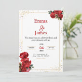 Luxury Red Floral Wedding Invitation (Debout devant)