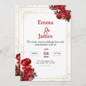 Luxury Red Floral Wedding Invitation (Devant / Derrière)