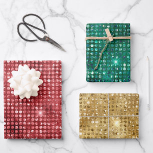 Luxury Red, Green en Gold Shimmer kerst Inpakpapier Vel