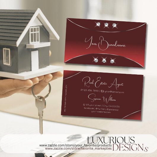 Luxury Red met Silver Decor Sparking Diamonds Visitekaartje