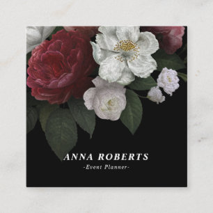 Luxury Red Pink White op zwarte Floral Vierkante Visitekaartje