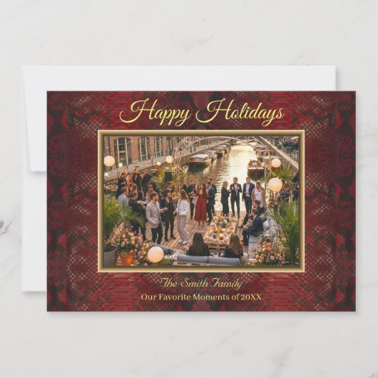 Luxury Red Python Print Frame Photo Feestdagenkaart (Voorkant)