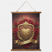 Luxury Red Rose Gold Heart Wall Tapestry Hangend Wandkleed (Voorkant)