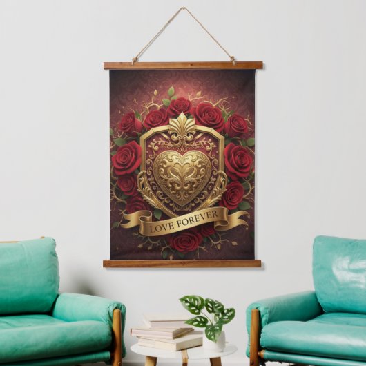 Luxury Red Rose Gold Heart Wall Tapestry Hangend Wandkleed (Woonkamer)