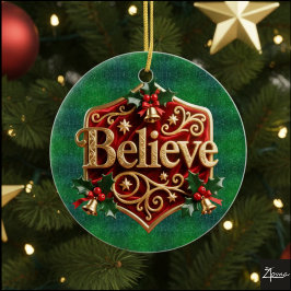 Luxury Red Velvet Gold  Christmas ( Believe ) Keramisch Ornament