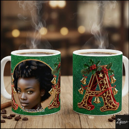 Luxury Red Velvet Gold Christmas Letter A Koffiemok