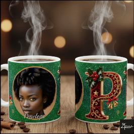 Luxury Red Velvet Gold Christmas Letter P Koffiemok