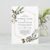 Luxury Roos Gold Geometric Greenery Wedding Kaart (Staand voorkant)