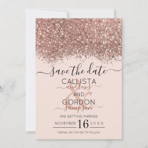 Luxury Roos Gold Pink Glitter Confetti Wedding Save The Date