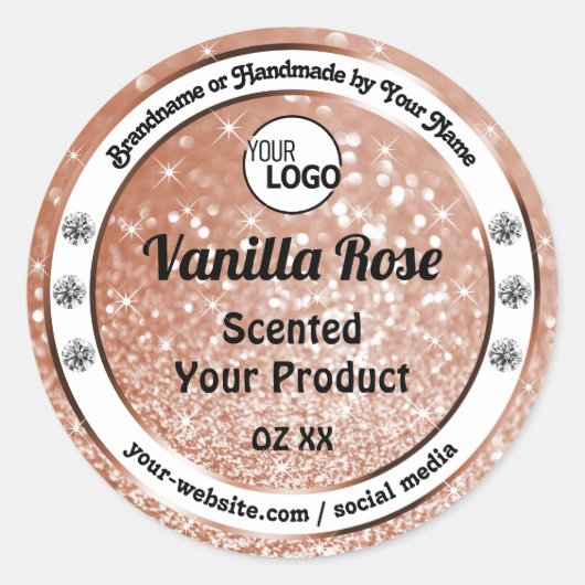 Luxury Rose Glitter Stars Product Labels Logo (Voorkant)
