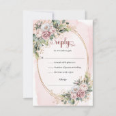 Luxury Rose Gold Greenery Wedding RSVP Card (Devant)