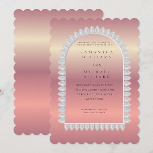 Luxury Rose Gold Scalloped Wedding Invitation - Cu (Devant / Derrière)