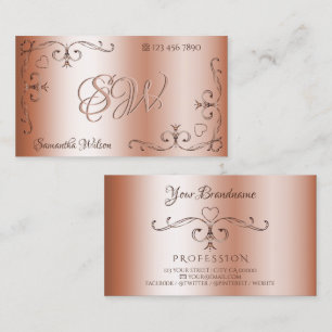 Luxury Rosegold  Corner Borders en Initialen Visitekaartje