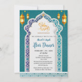 Luxury Royal Blue and Gold Islamic Iftar Dinner Kaart (Voorkant)
