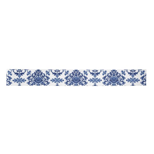Luxury Royal Blue and White Baroque Floral Pattern Lint (Voorkant)