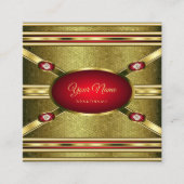 Luxury Royal Gold Patterned Red en Faux Gemstenen Vierkante Visitekaartje (Voorkant)