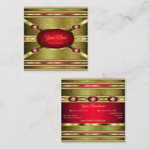 Luxury Royal Gold Patterned Red en Faux Gemstenen Vierkante Visitekaartje