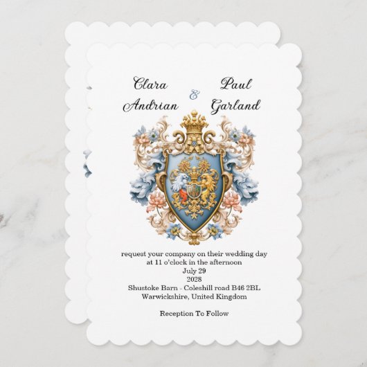 Luxury Royal Victorian Crest Wedding Invitation (Devant / Derrière)