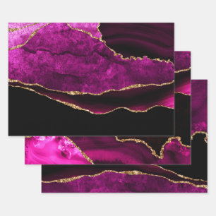 Luxury roze en Gold Glitter Agate Birthday Inpakpapier Vel
