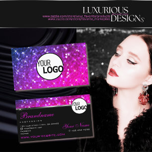 Luxury roze Paarse glitter Luminous Stars en Logo Visitekaartje