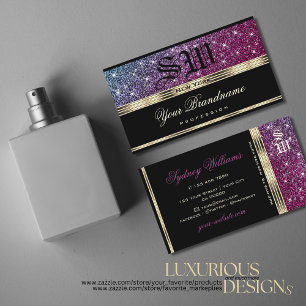 Luxury roze Paarse Glitter Monogram Gold en zwart Visitekaartje