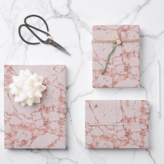 Luxury roze Roze Blush Glitter Marble Customize Inpakpapier Vel (Voorkant)