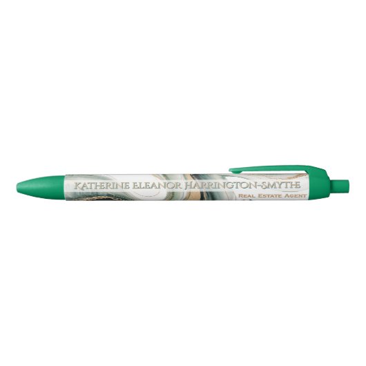 Luxury Sage & Gold Marble Realtor Personalized Pen (Bovenkant)