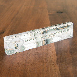 Luxury Sage Gold Marble Sleek Realtor Office Logo  Naambordje