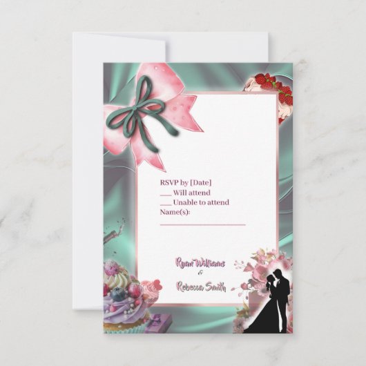 Luxury Satin Bow Wedding RSVP Card (Devant)