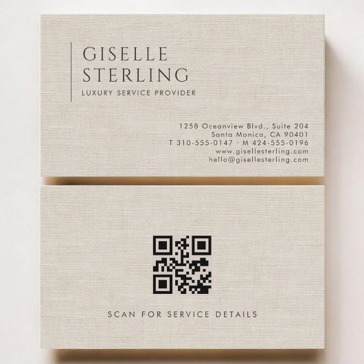 Luxury Service Provider Neutral Linen QR Code Visitekaartje