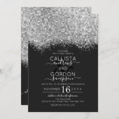 Luxury Silver Black Glitter Confetti Wedding Kaart (Voorkant / Achterkant)