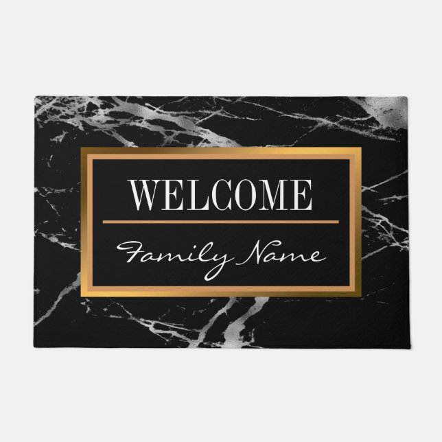 Luxury Silver Black Marble past aan Deurmat (Voorkant)