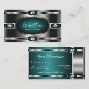 Luxury Silver Blauwgroen gradiënt Luminous Faux Di Visitekaartje