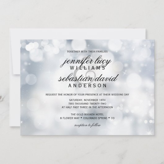Luxury Silver Bokeh Light Chic Wedding Kaart (Voorkant)